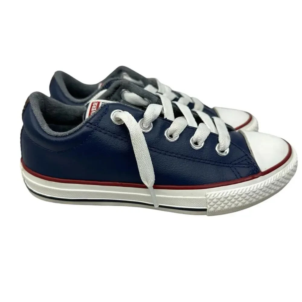 CONVERSE All Star Chuck Taylors, Navy Blue Leather Youth Sneaker Size 1